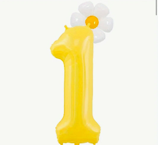 Yellow number Balloons with Fresh White Daisy Flower