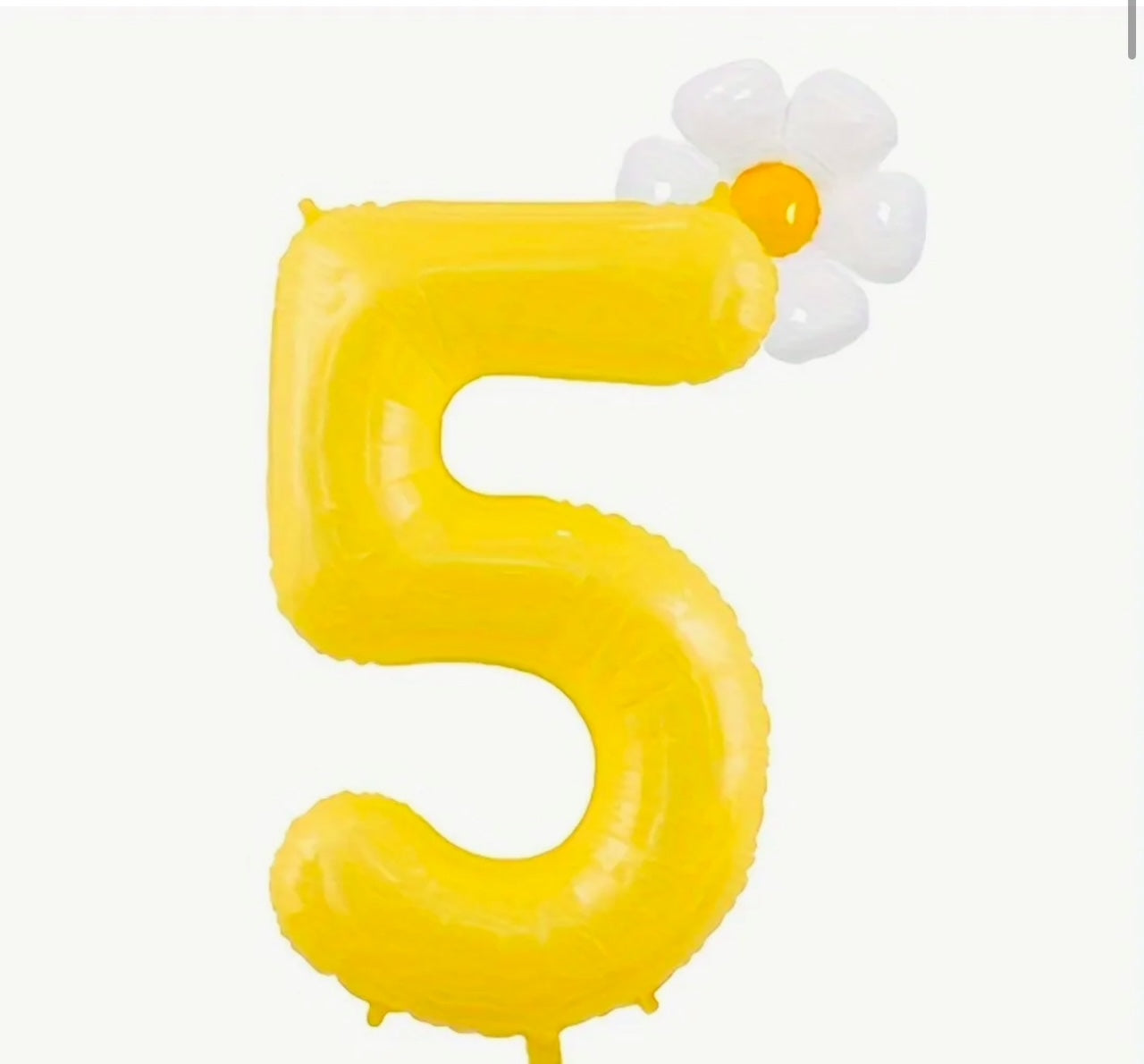 Yellow number Balloons with Fresh White Daisy Flower