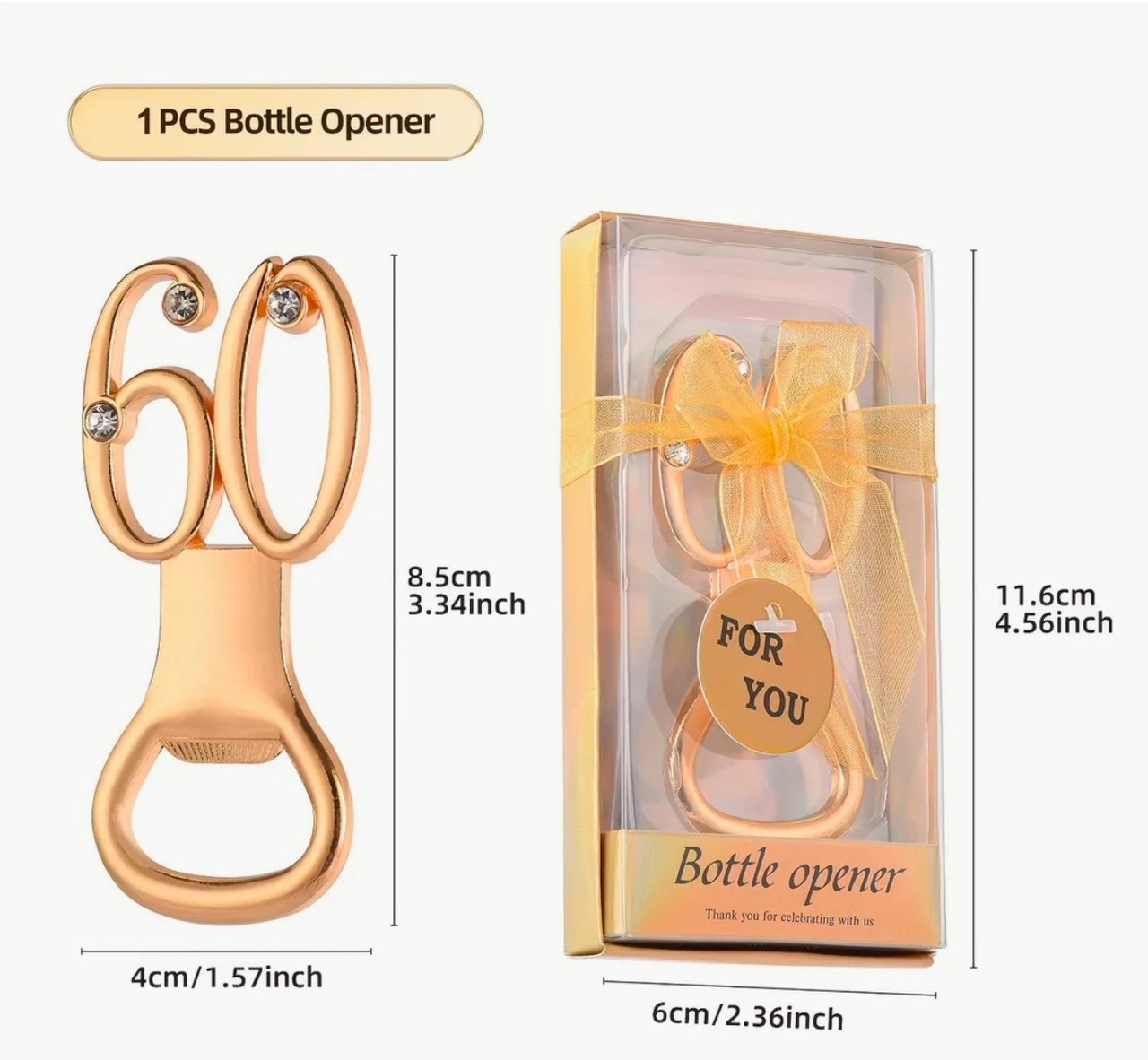 Golden 60th Birthday Bottle Opener.