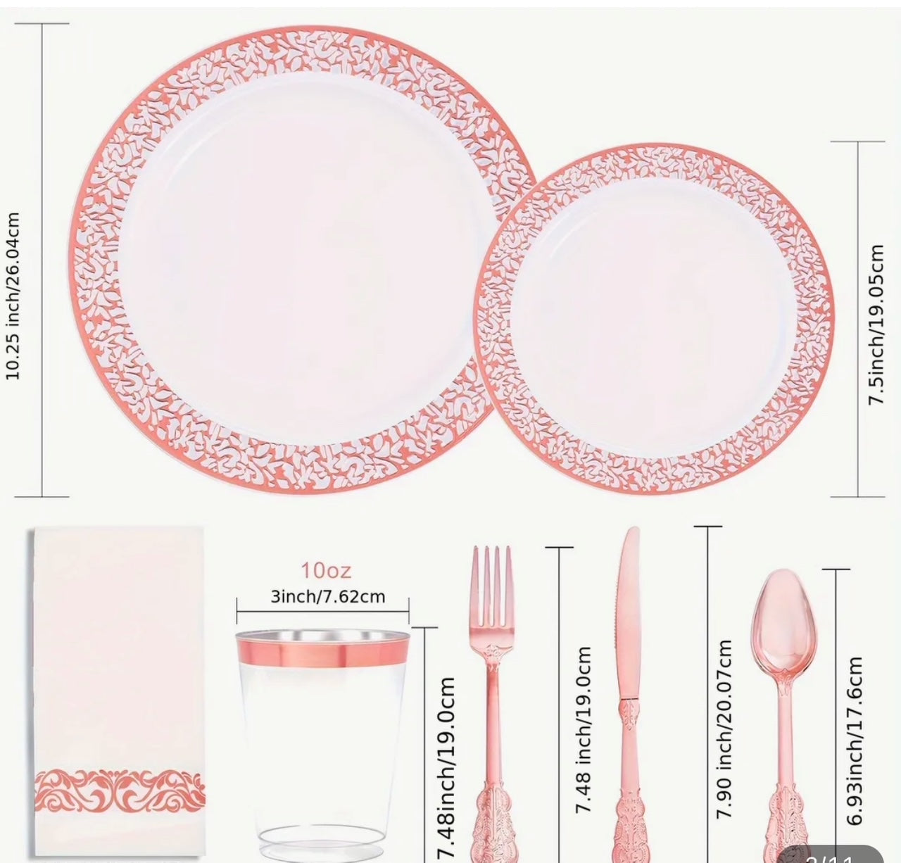 Rose Golden Plastic plates, cutlery sets