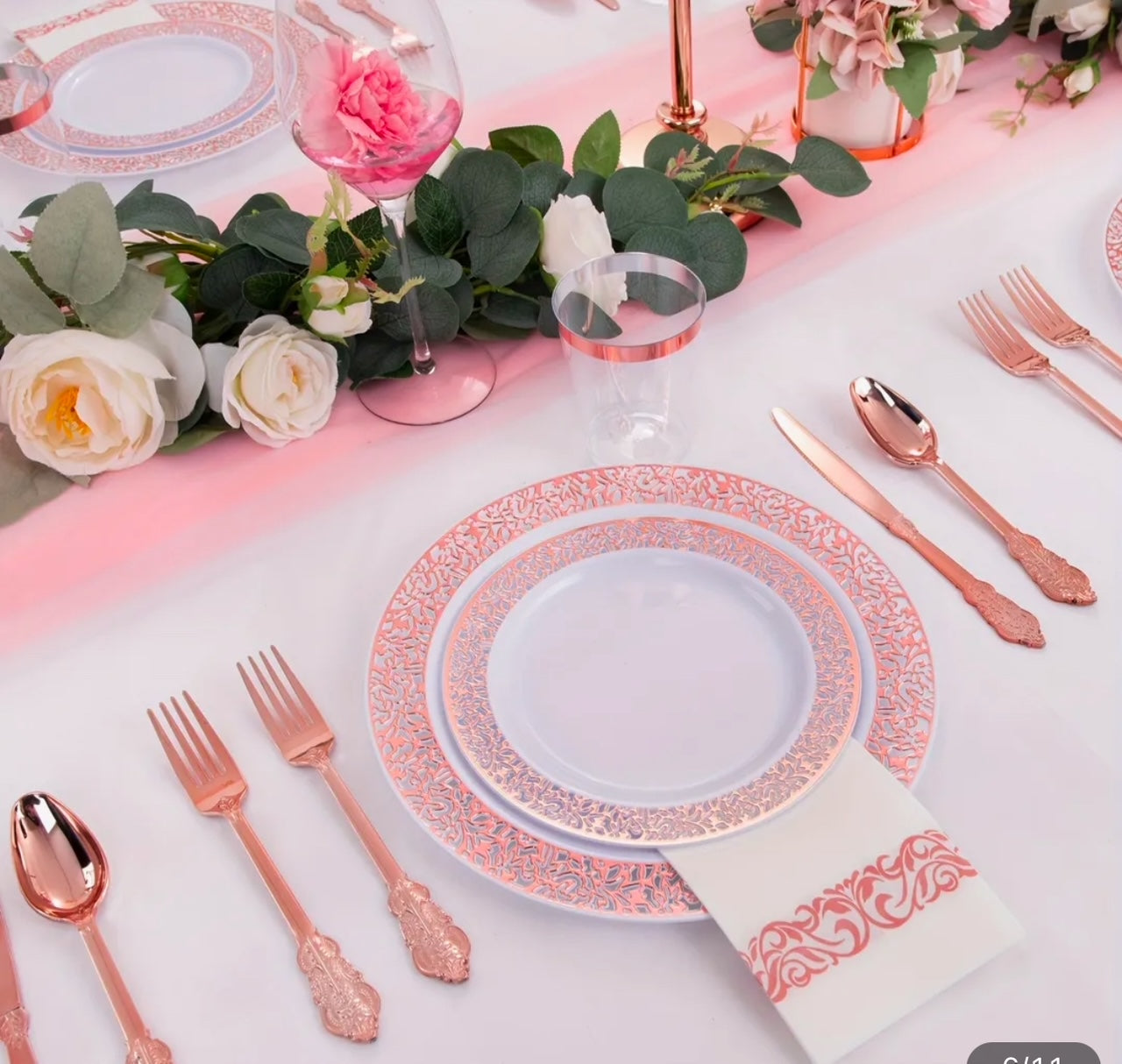 Rose Golden Plastic plates, cutlery sets